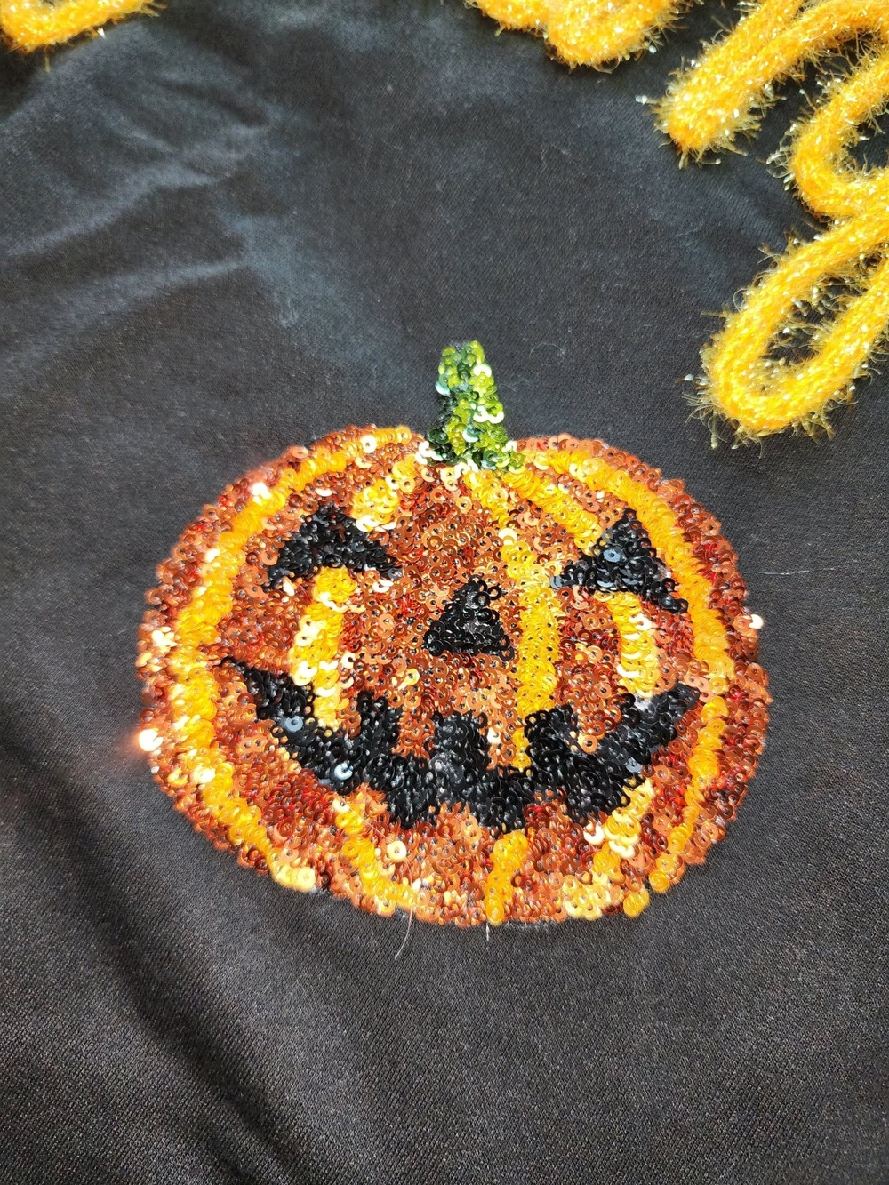 BIBI Black & Orange 'Pumpkin' Sequin Halloween Thin Long Sleeve 🎃 Small - Picture 3 of 11